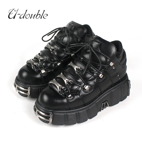 2024 NEW Punk Style Women Shoes Lace-up heel height 6CM Platform Shoes Woman Gothic Ankle Rock Boots Metal Decor Woman Sneakers