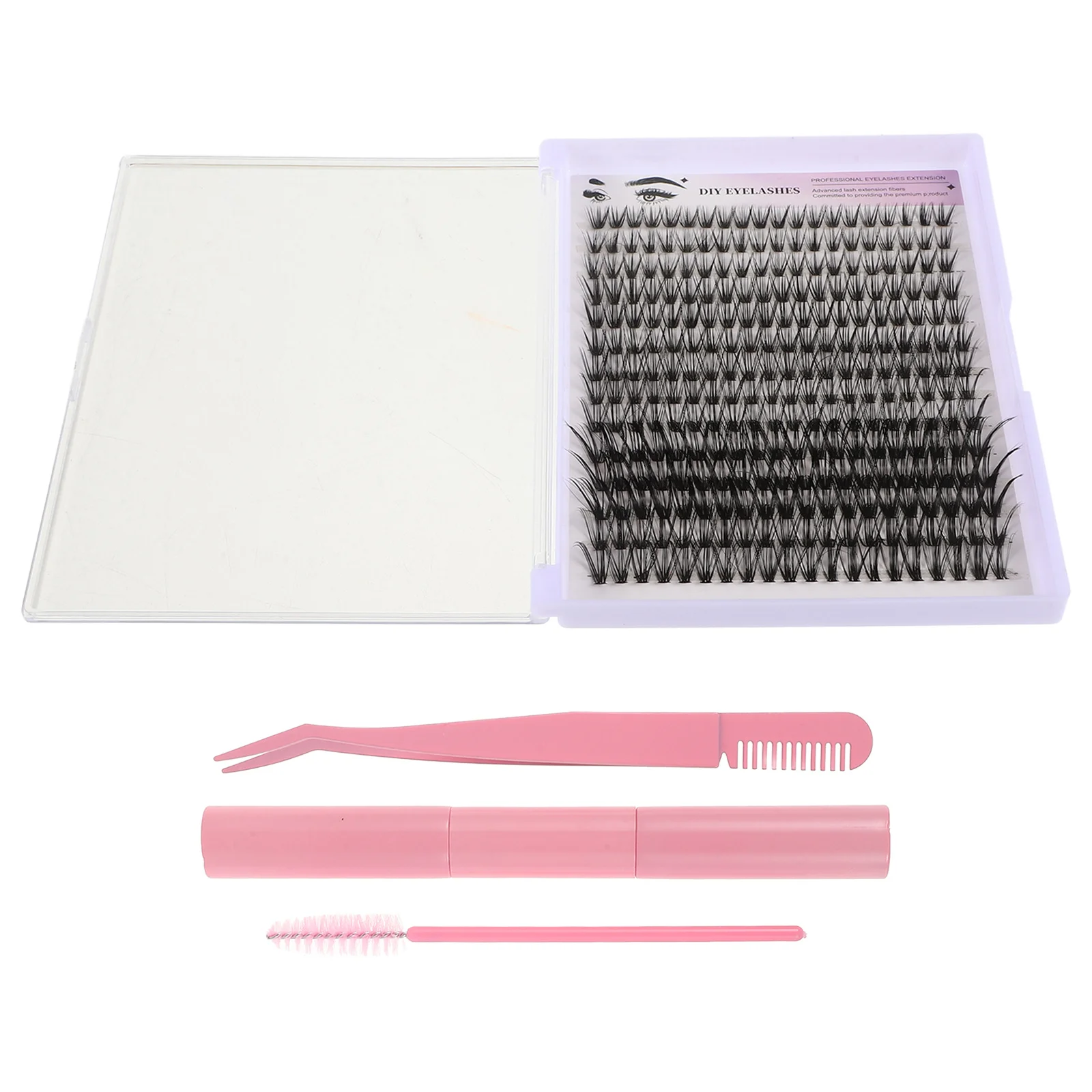 1Sets Cluster Wimpern Extensions Kit DIY Wimpern Verlängerung Werkzeuge Rosa Gebogene Pinzette Wimpern Kleber Entferner Pinsel Individuelle Lash