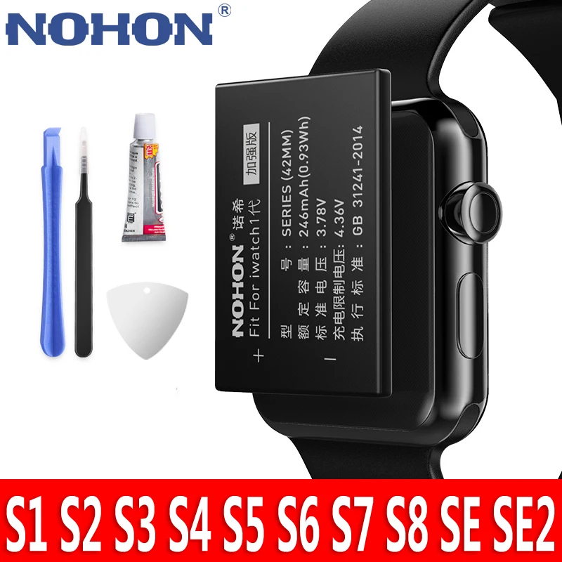 

Аккумулятор NOHON для Apple Watch Series 1, 2, 3, 4, 5 SE 6 7 8 SE2, сменные аккумуляторы для iWatch S1 S2 S3 GPS LTE SE2 S4 S5 S6 S7 S8