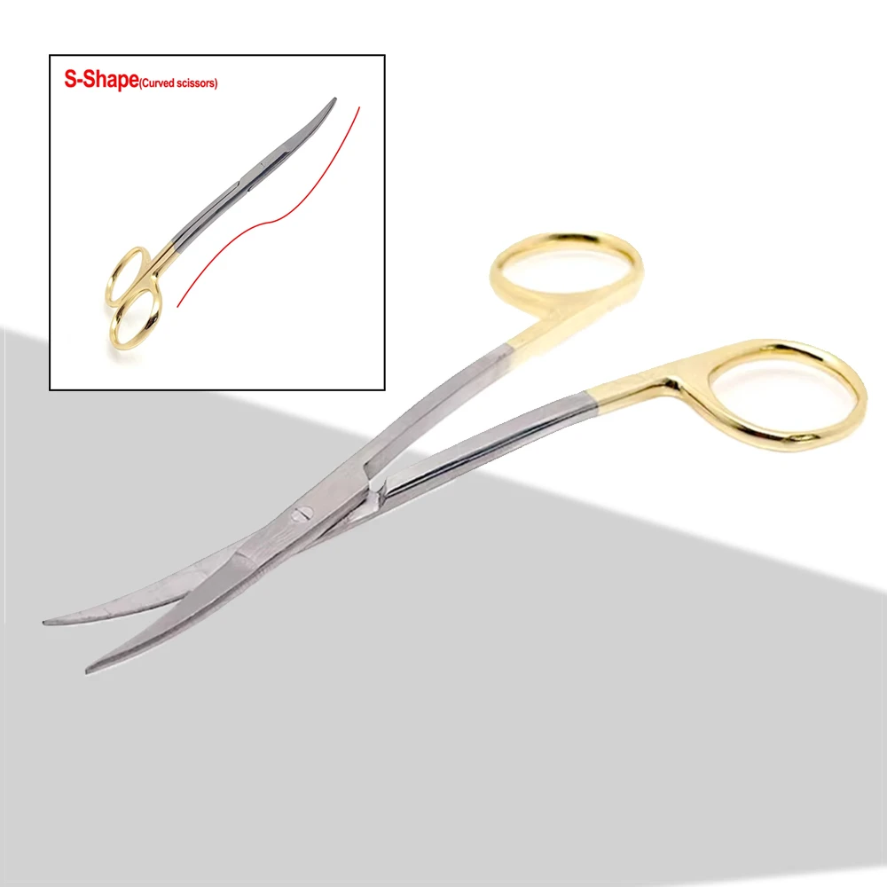 

Стоматологические ножницы премиум-класса с двойной изогнутой золотой ручкой, хирургические инструменты для разбрасывания для стоматологических медицинских инструментов