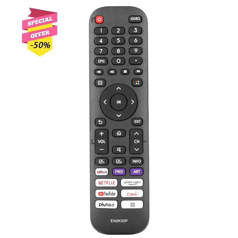 EN2K30P Remote Control For Hisense Smart TV 43H77G 43V6G 43A60G 50A60G 50A60H 55H6G 55H77G With Netflix PrimeVideo and YouTube