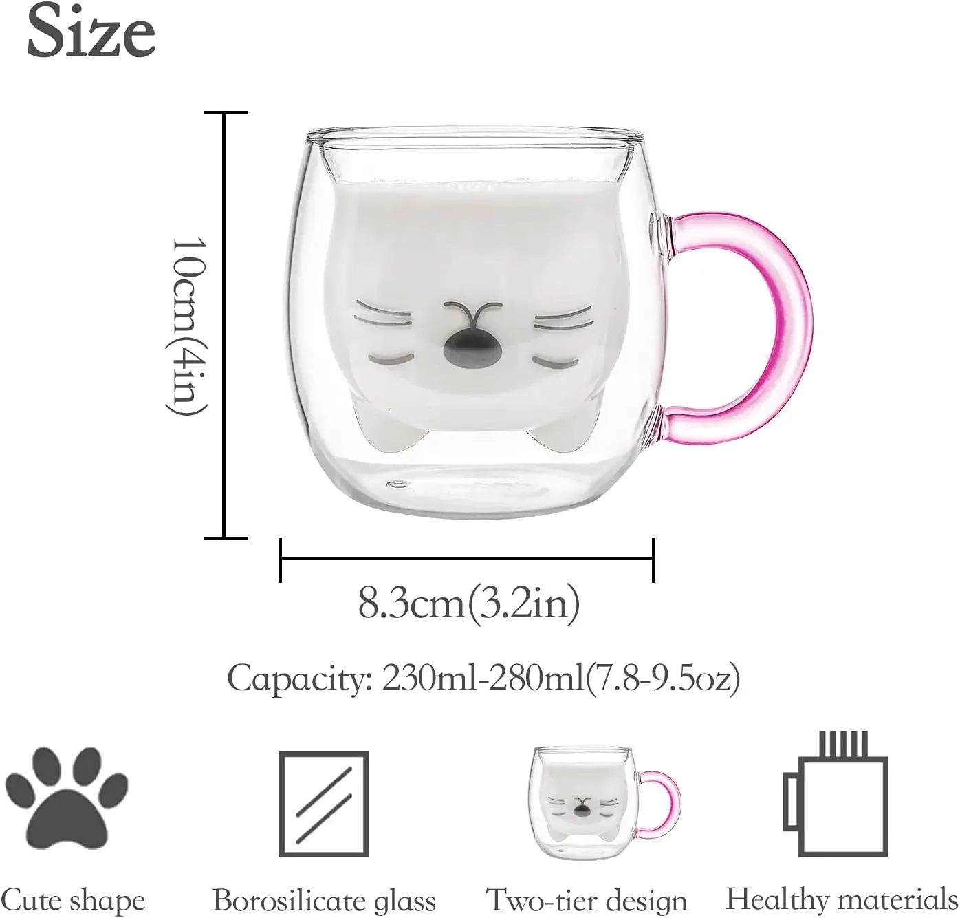 1/2pcs Cute Cat Mugs With Handle Glass Double Wall Insulated Glass Espresso Cup Coffee Milk Mug Gift