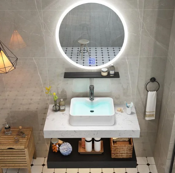 Armário de banheiro de mármore, lavatório nórdico, combinação de armário de banheiro, lavatório