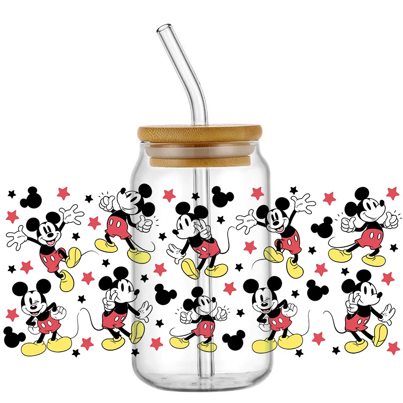 

MINISO Cartoon Mickey Print UV DTF Sticker For 16oz Cups Can Wrap Transfer Sticker Custom Labels DIY Logo Self Adhesive