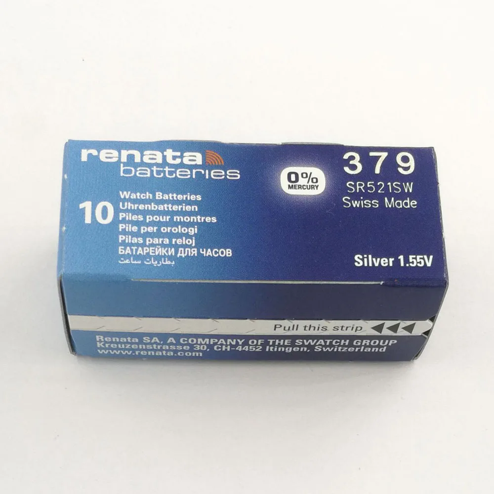 بطارية ساعة Xrenata 10 ، 379 SR521SW 521 ، 1.55V ، 100% ، ماركة أصلية ، renata 379 ، renata 521