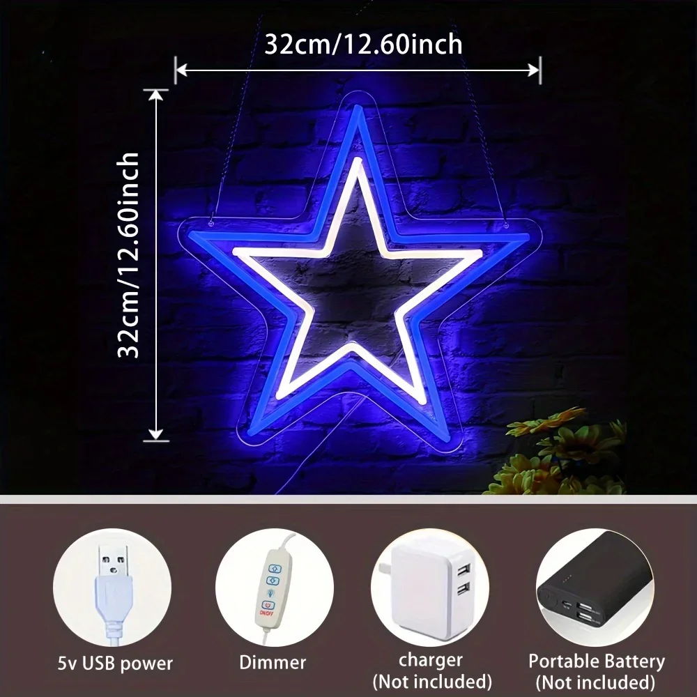 Star LED Neon Sign Light With Switch Wall Art Decorative Hanging Sign, For Bar Bedroom Living Room Party Home Decoration