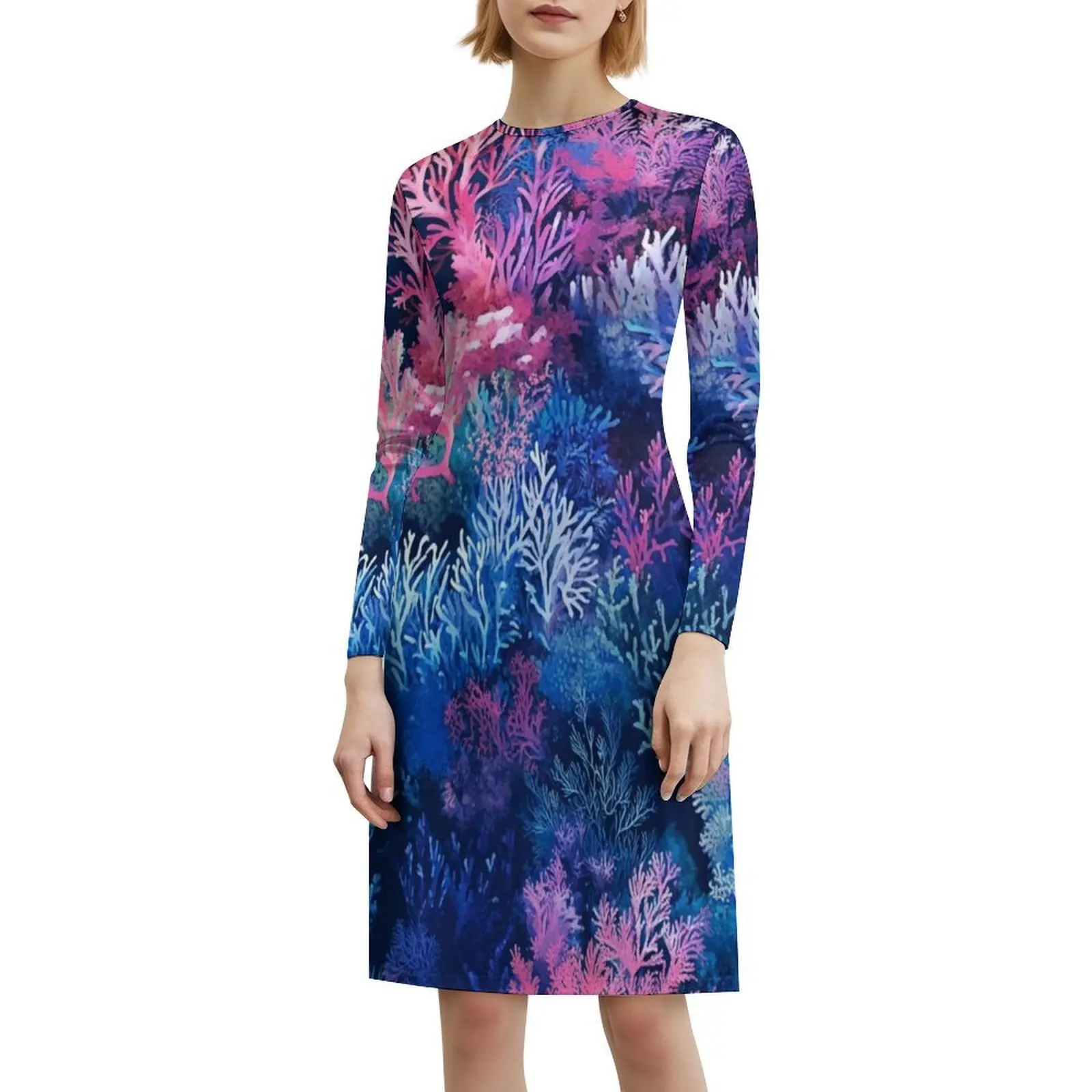 Gaun Pesta Elegan Wanita Pola Terumbu Karang Berwarna-warni 15 Model A-Line Dengan Pilihan Pendek/Panjang/Tanpa Lengan Warna-warni Karang