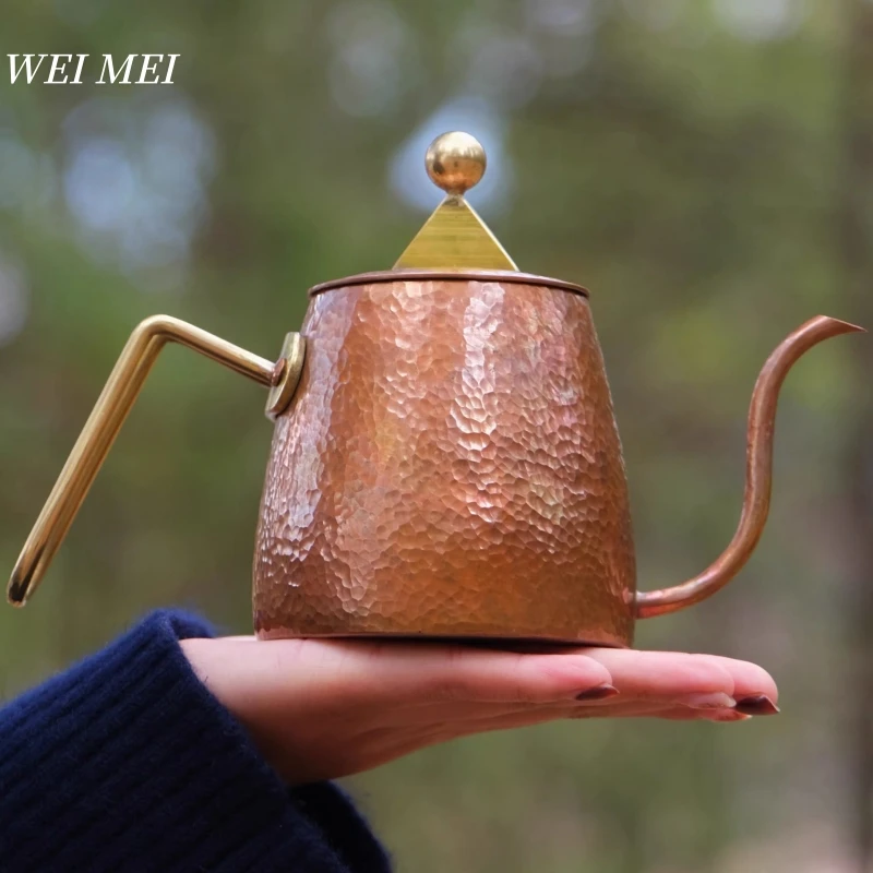 

Винтажный медный кофейник с длинным клювом, чайник для кипячения воды на открытом воздухе, 500 мл, гравировка ручной работы, креативный подарок, чайник, посуда