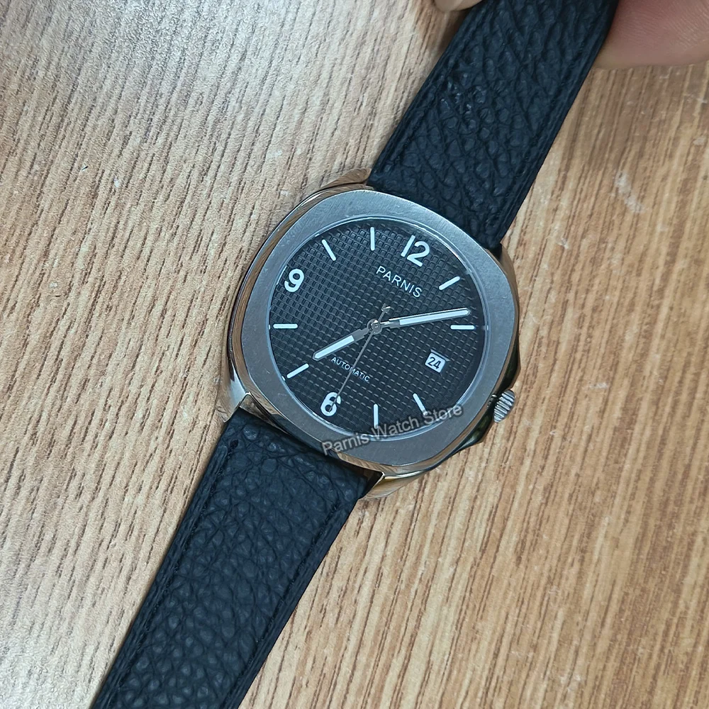 Parnis 39mm Miyota8215 Automatic Men Casual Watch Sapphire Crystal Black Small Square Dial 10ATM Waterproof