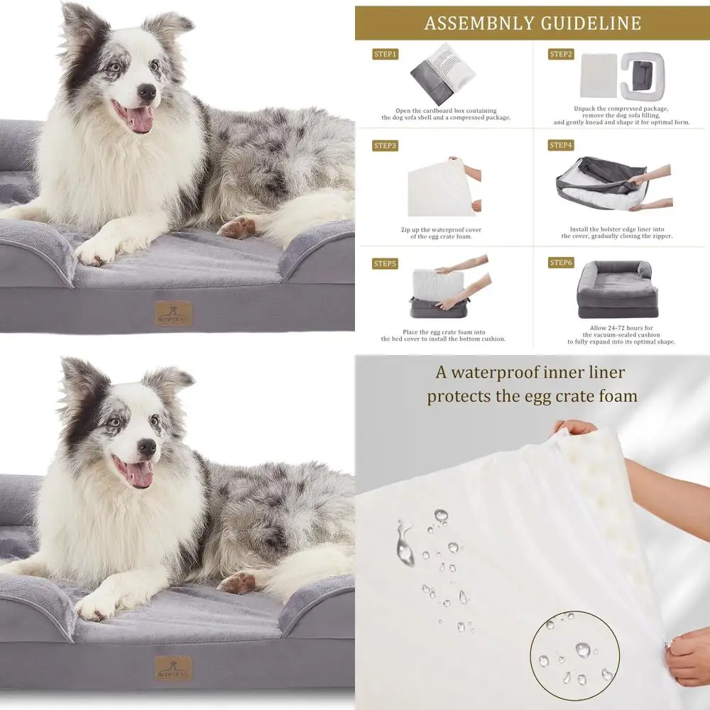 

Large Waterproof Orthopedic Dog Sofa Bed with Removable Cover and Nonslip Base, Light Grey