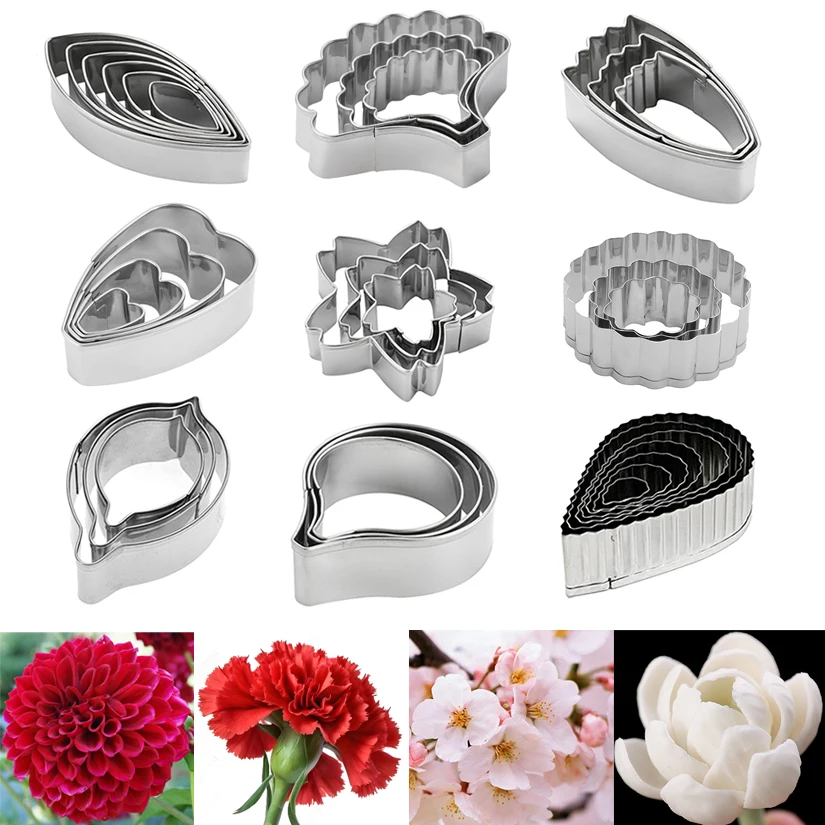 Rose Sakura Peony Carnation Petal Leaf Cutters Set Stainless Steel Fondant Cake Cookie Decorating Tools