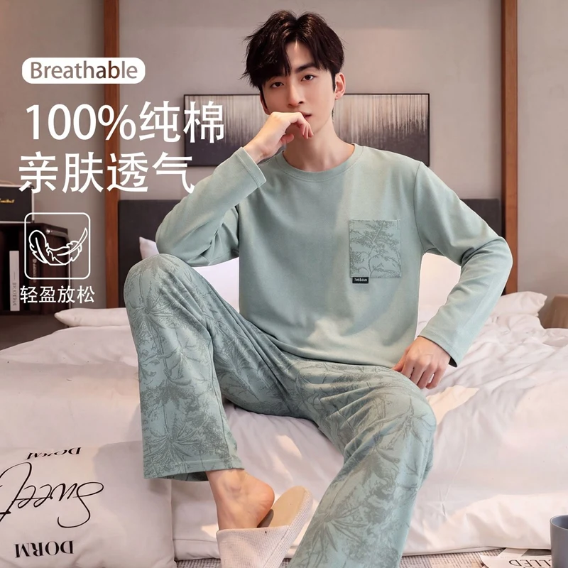 2026 Autumn Plus Size Long Sleeve 100% Cotton Pajama Sets for Men Casual Plaid Sleepwear Suit Pyjama Male Homewear Home Clothes