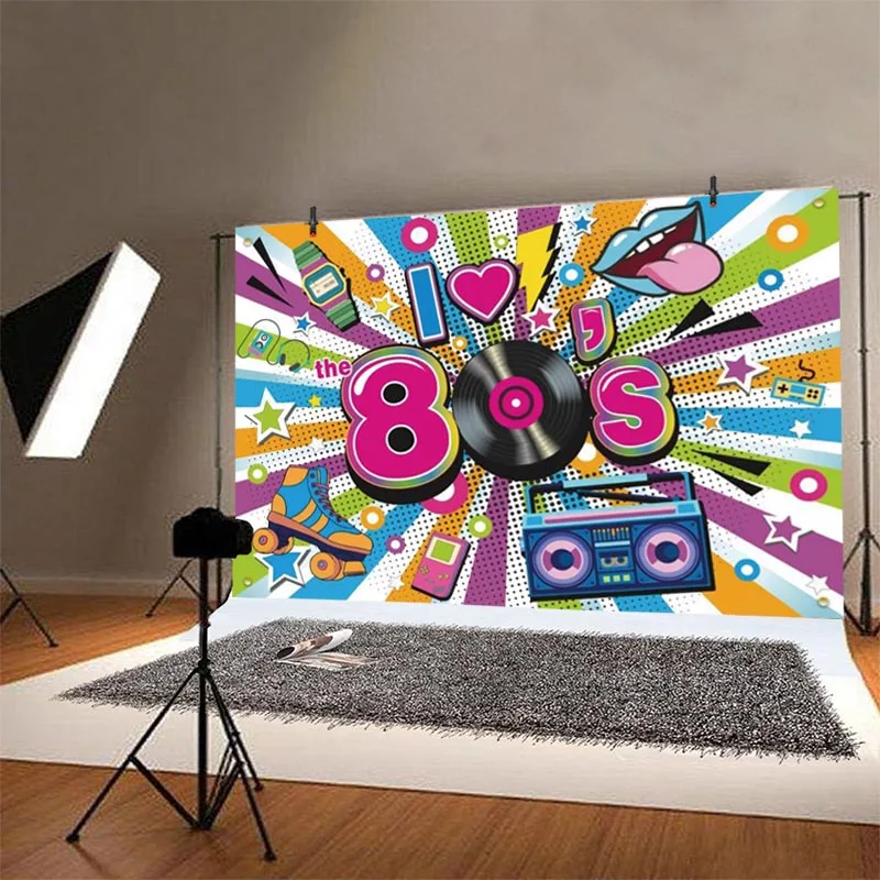 Anni '80 Sullo Sfondo I Love The 80s Hip Hop 1980 Adulto Festa di Compleanno Photography Sfondo Studio Fotografico Prop Decor Banner