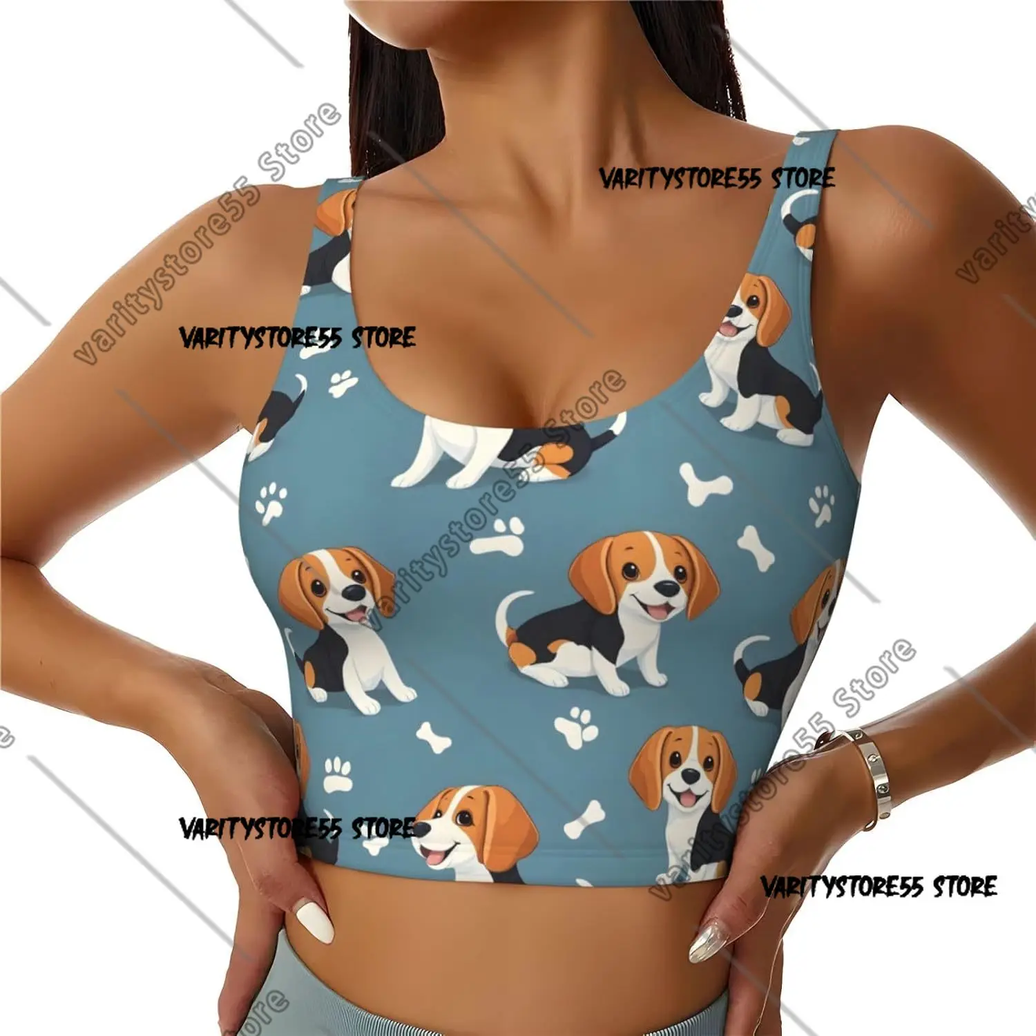 Sports Bras for Women High Support Cute Puppy Dogs Print Running Athletic Workout Crop Tank Top