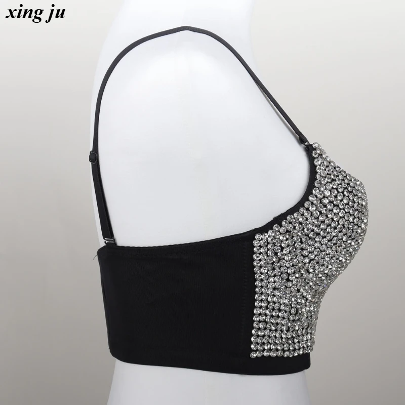 شينغ جو حفلة أنثى الهيب هوب حجر الراين عارية الذراعين سترة قصيرة المرأة ملابس رقص الجاز مثير فتاة ساخنة الرسن القمم المغني المرحلة ارتداء #2