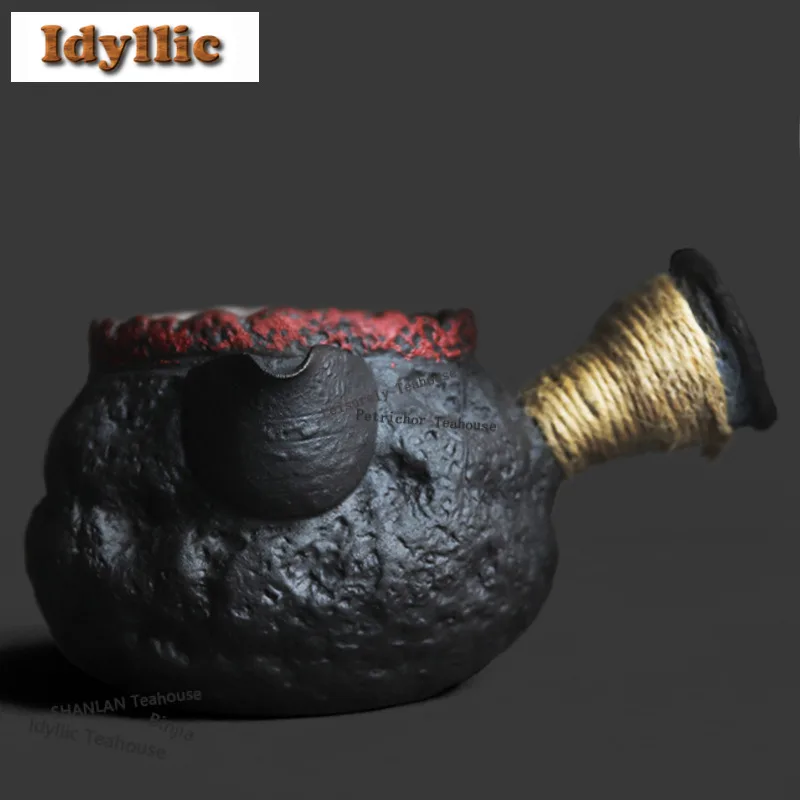 

Чайник из черной керамики 580 мл с боковой ручкой, с текстурой под камень, в стиле Дзен, для заваривания чая, домашний, для приготовления чая, чайная посуда, декоративные предметы