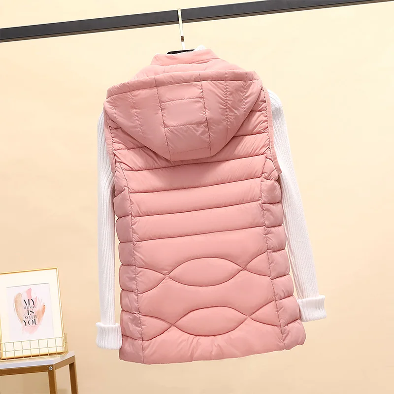 Solid Short Style Vest for Women Cotton Padded Women's Winter Sleeveless Jacket with Zipper Stand Collar Casual Coats