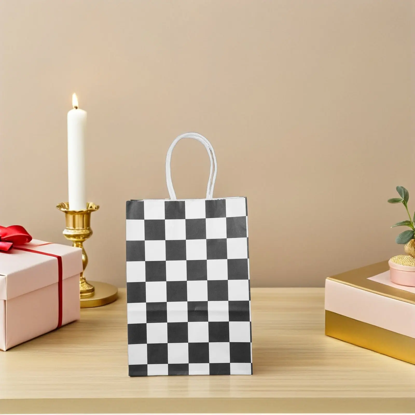 Black White Treat Bags Birthday Party Goodie Themed Checkered Paper Gift Racing Decorations