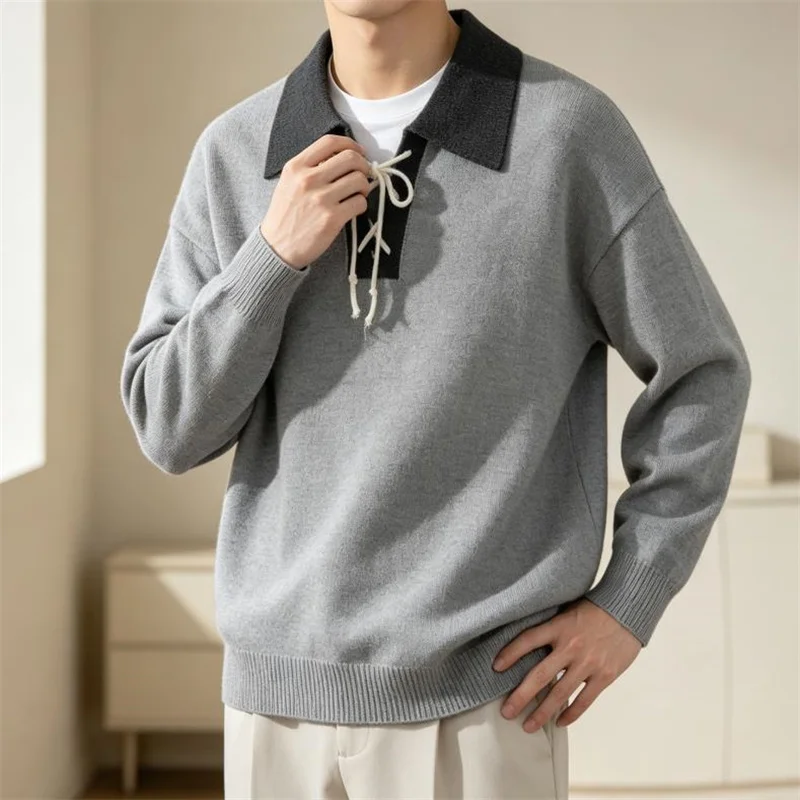 Autumn Pullover Sweater Men Knitted Jacket Fashion lapel Sweater Outerwear Casual Knit Tops XXXL