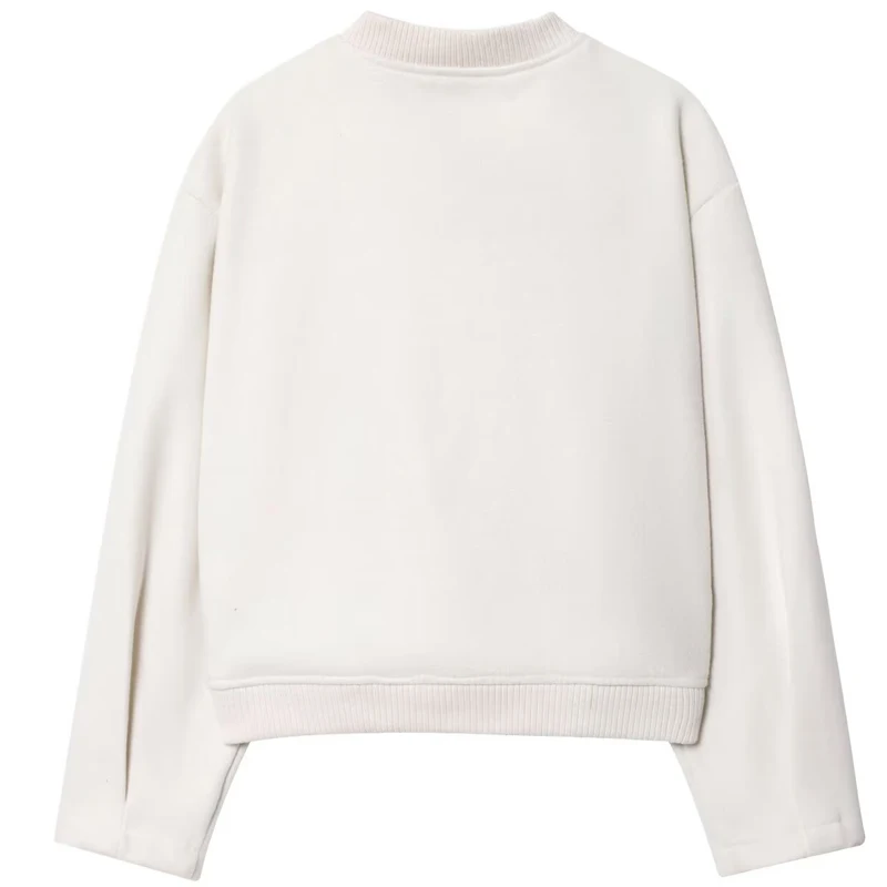 HXAO Bijgesneden beige jas Damesbomberjack Demi-seizoen Mode O-hals Knoop Lange mouw Jassen Chique Elegant Zacht Bovenkleding