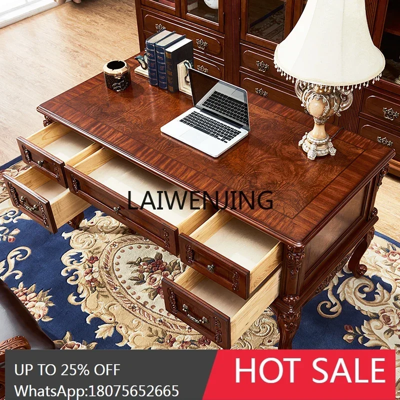 European solid wood computer desk antique high-end desk and chair combination home