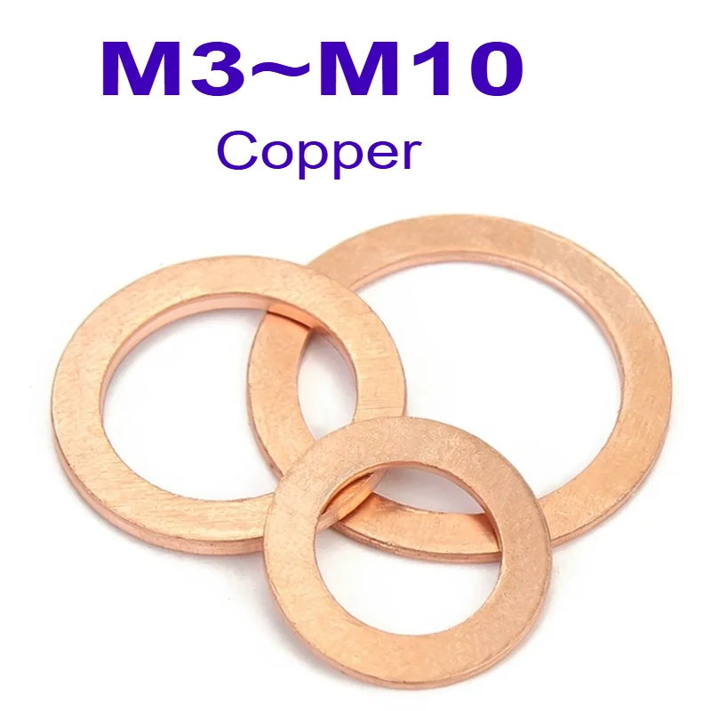 M3 M4 M5 M6 M8 M10 Purple Copper Flat Washer Sealing Washers Ring Gaskets Plain Spacer Washers Fastener High Quality