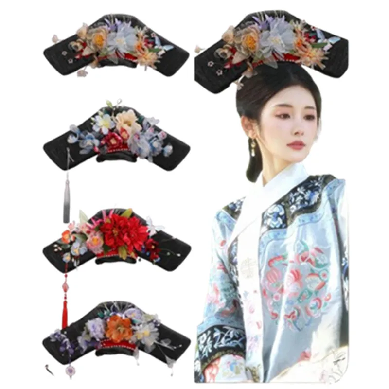 45x17cm Beautiful Qing Hair Style Qitou Studio Photography TV Movie Cosplay Headwear Qing Dynasty Women's Hair Ancient Princess