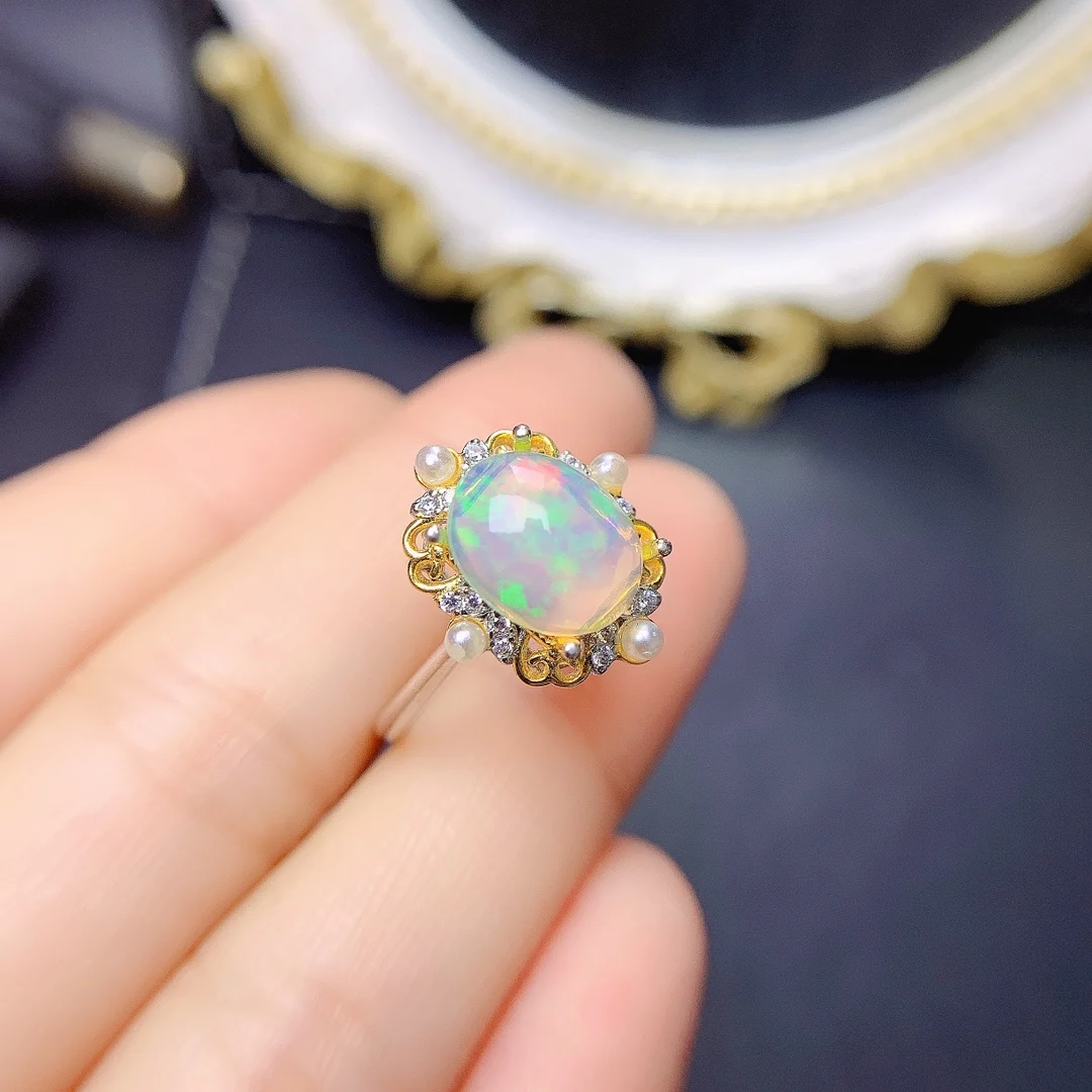 

FS 7*9 Natural Opal Fashion Ring for Women S925 Sterling Silver Fine Luxury Party Charm Weddings Jewelry Trendsetter New MeiBaPJ