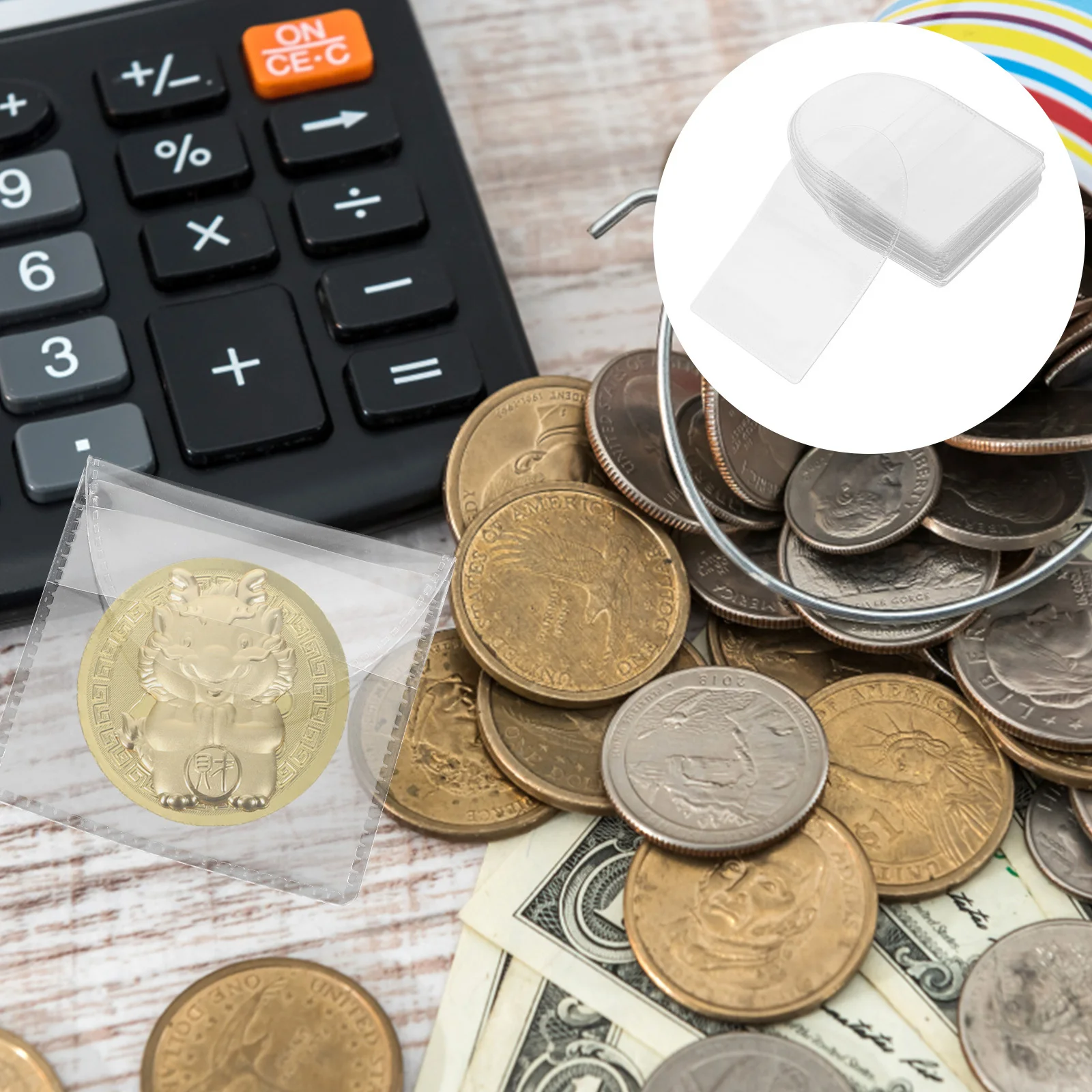 40Pcs Transparent Badge Bag Compartment Coin Container for Bill Coin Holder Transparent Pouch Collection Album