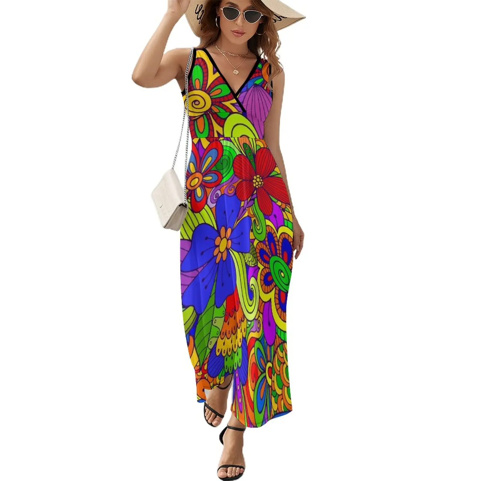 

Beautiful Flower Power Colorful Graphic Design Sleeveless Dress Women dresses summer sexy dress for women