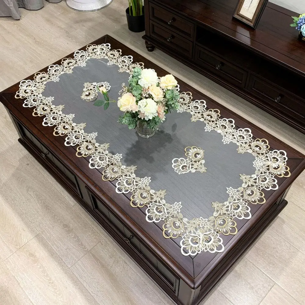 High Quality Fabric Rectangle Tablecloth Lace Edge Desk Cover Dustproof Mat For Dining Room Kitchen Party Supplies