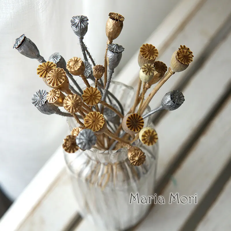 10 Stück/konservierte Blumen, Mais Mohn, Obst, Heimdekoration, DIY-Material, Kristallkleber, handgefertigte Kerzen, Epoxidharzblumen, Gold, Silber – Detail 1