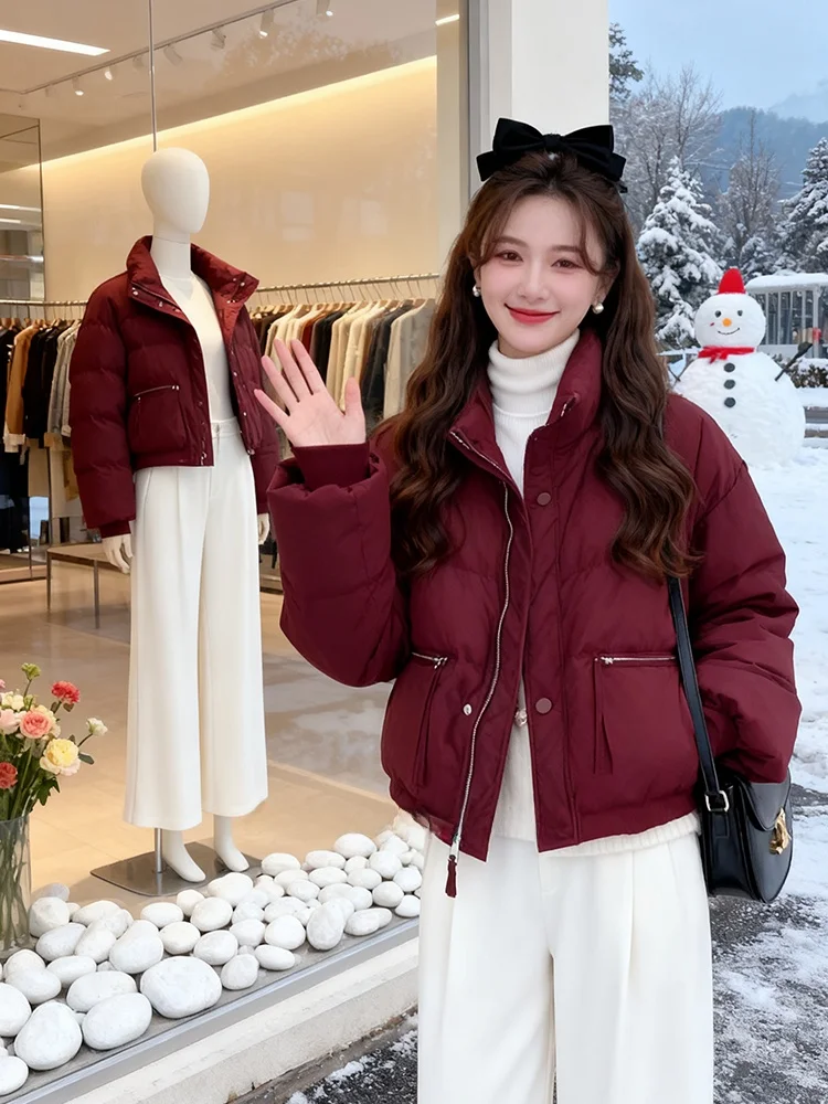 

Thiened Stand Collar Cotton Jaet Women's ort Outerwear Winter New Sle American High End Feeling Cotton Clothes