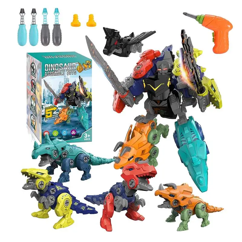 5-in-1 DIY Take Apart Dinosaur Toys Jurassic dinosaur disassembly and assembly Screw Building Block Educational Toys for kids