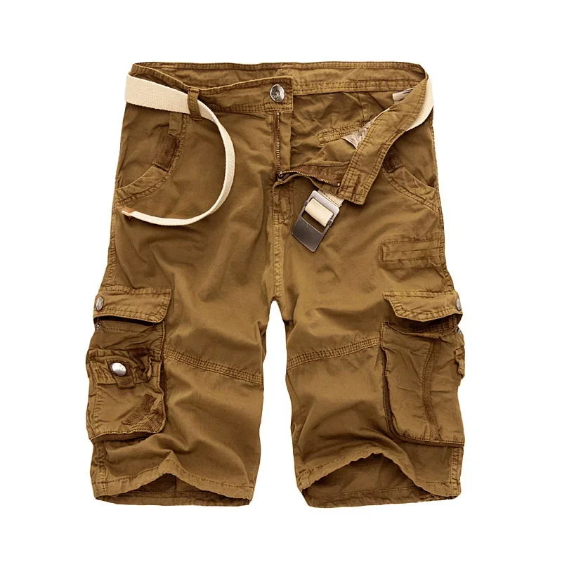 

Pure Cotton Camo Loose Cargo Shorts Men Summer Outdoor Climbing Sport Fishing Beach Multi-pocket Straight Short Trouser Overalls