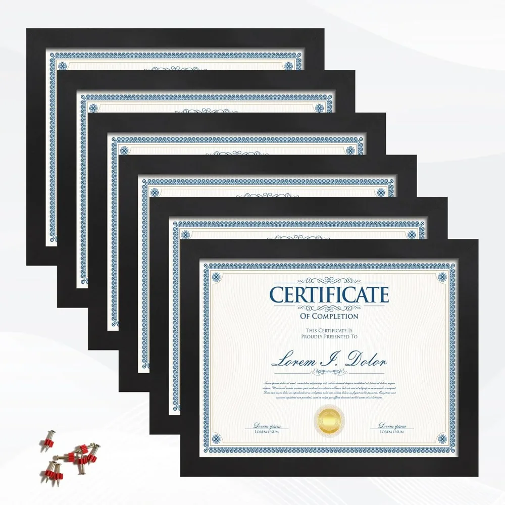 

Set of Six 8.5x11 Black Frames for Certificates Diplomas Wall or Table Display
