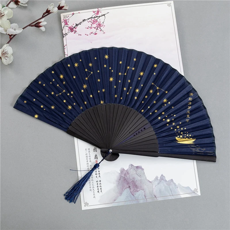 Small Folding Hand Fan For Women Japanese Vintage Style Bamboo Silk Fans For Party Wedding Dancing Decoration