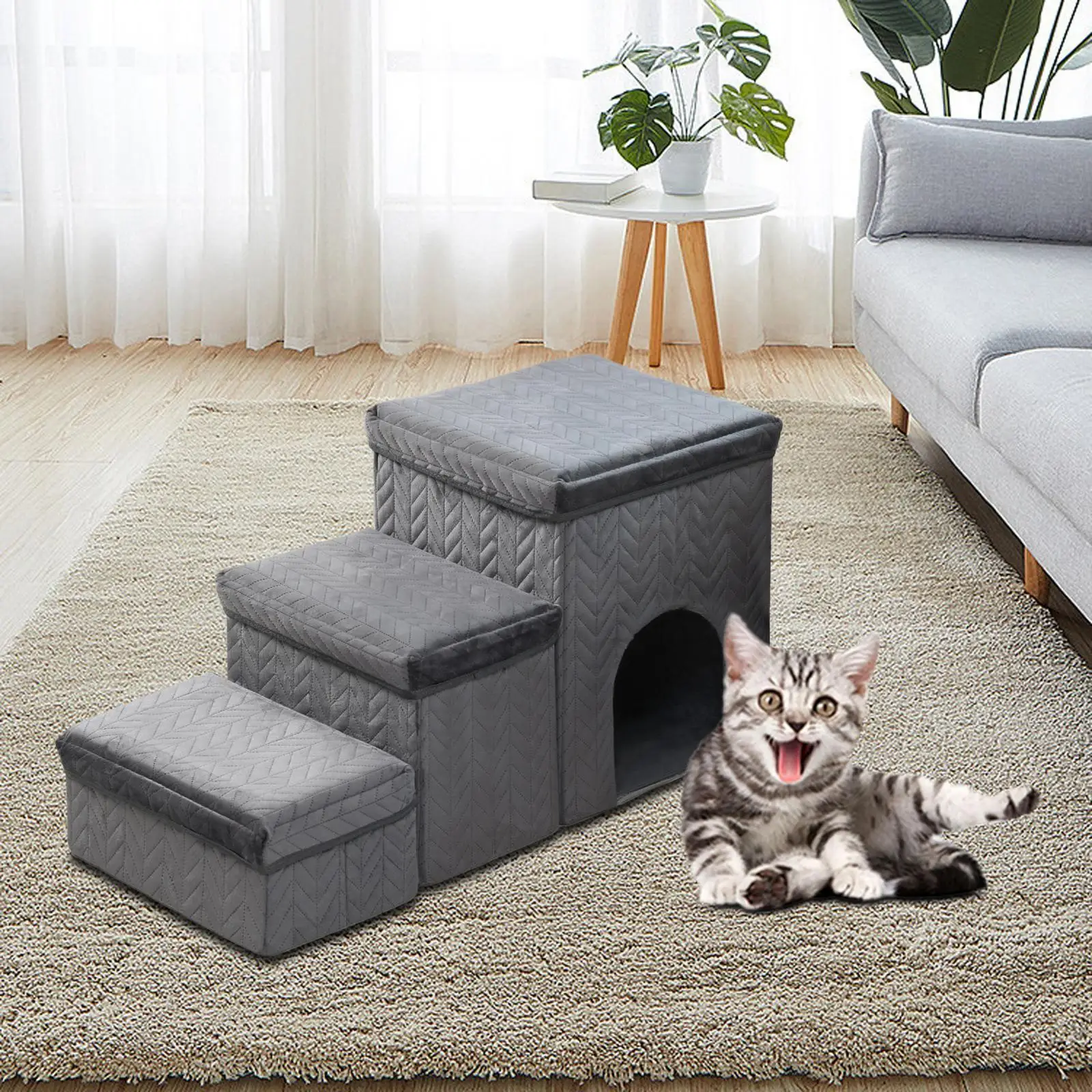 

Foldable Pet Stairs High Beds Climbing Comfortable Portable Wear Resistant Durable Pet Supplies 3 Step Stairs Dog Stairs Ladder