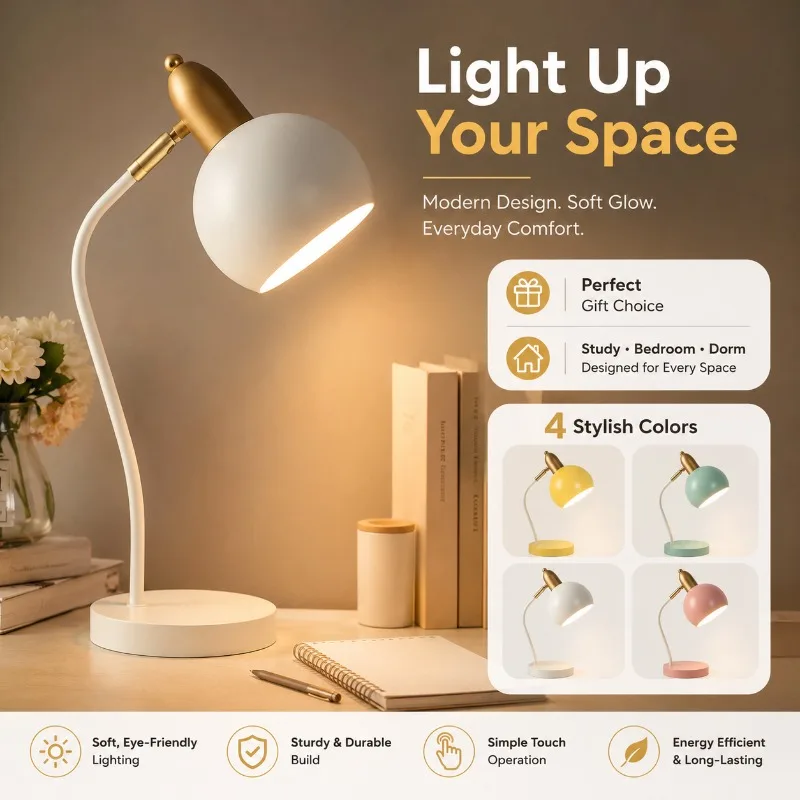 Nordic  Minimalist White Desk Lamp Eye-Care Study Light for Student Bedroom Dormitory Home Office Reading Dimmable Decor
