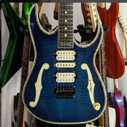 Custom blue electric Guitar Flamed Maple top abalone shell binding ebony fingerboard signature inlaid