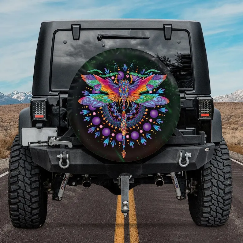 Colorful Psychedelic Dragonfly Spare Tire Cover, Magical Dragonfly, Gift For Truck Lover, Dragonfly Lovers, Car Accessory, Perso