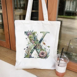 Casual Large Capacity Women's Handbags 26 Alphabet A-Z Shoulder Bags Shopper Canvas Letter Fashion Flower Trend White Tote Bags