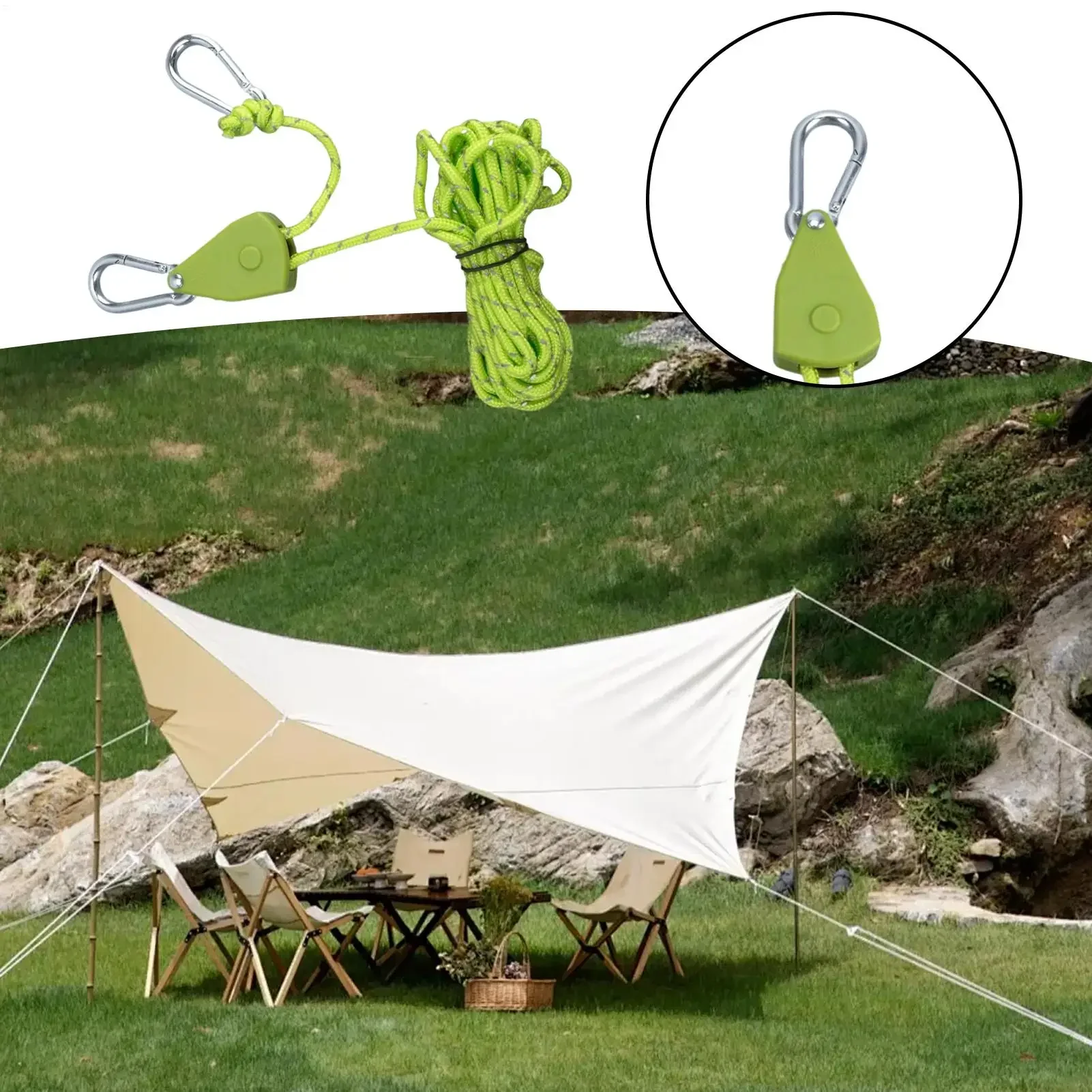 4/6/8pcs Reflective Camping Tent Rope Tie Down Fastener Fixed Buckle Pulley Tensioner Ratchet Hangers Awning Wind Rope Outdoor