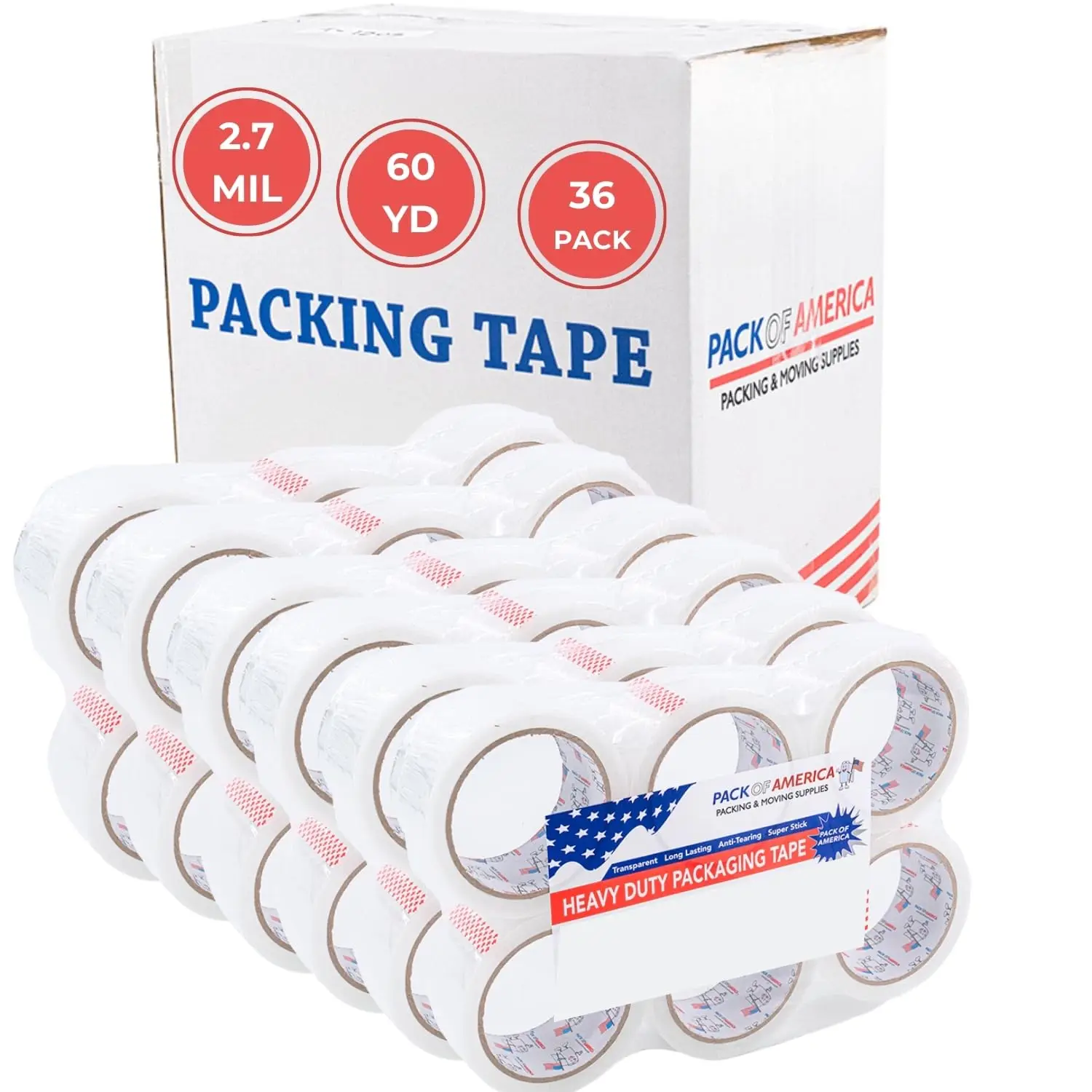

Packing Tape, 36 Rolls 60yd (180 feet) 2.7 mil Thick 1.88" Width, Ultra Strong Refill for Packaging Shipping Storage Car