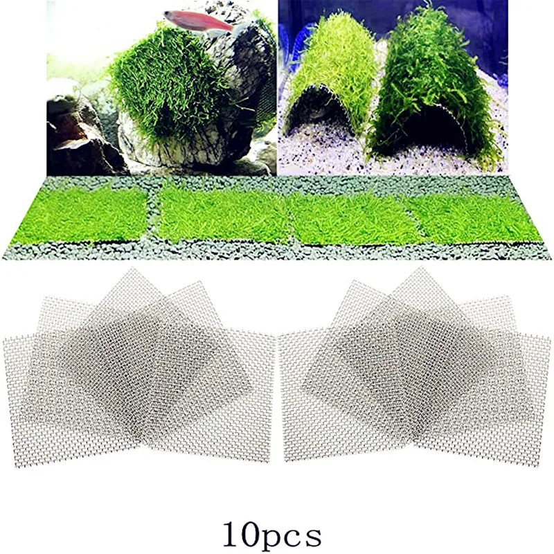 0pcs Moss Wall Mesh Kit Stainless Steel Decorative Aquatic Wire Mesh Pad Moss Net for Aquarium Fish Tank