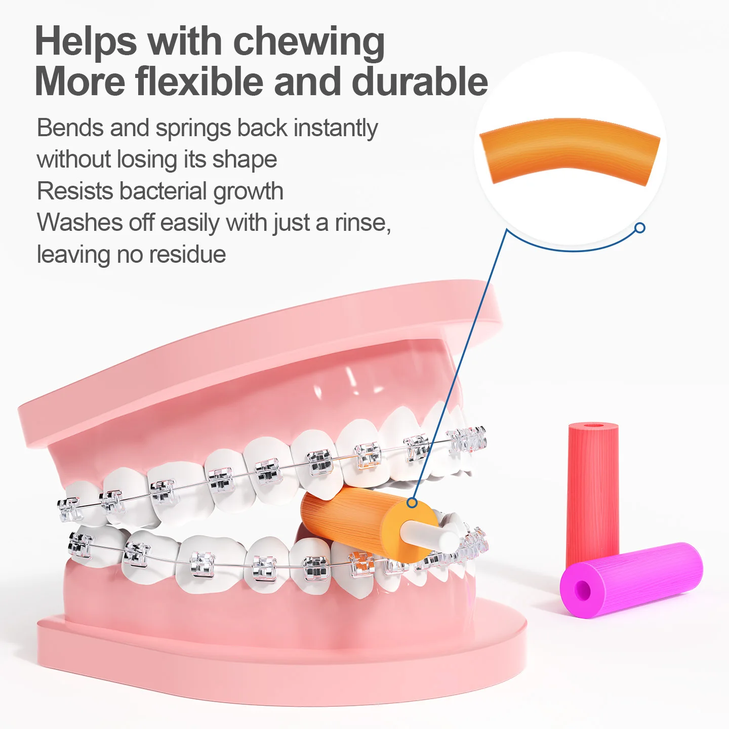 Super Deer 2PCS Orthodontic Tooth Bite Stick Fruit Flavor Teeth Aligners Chewies Reusable Silicone Sticks For Invisable Braces