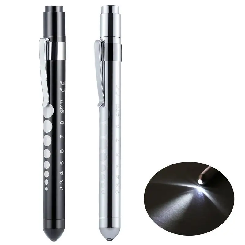Portable Mini LED Flashlight Medical Inspection First Aid Pen Light Torch with Pupil Gauge Measurements Doctor Nurse Penlight