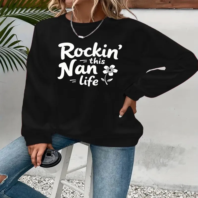 

Осенне-зимняя одежда, женская толстовка больших размеров, женская толстовка большого размера Rockin This Nan Life с цветочным геометрическим принтом, уличный стиль, чистый