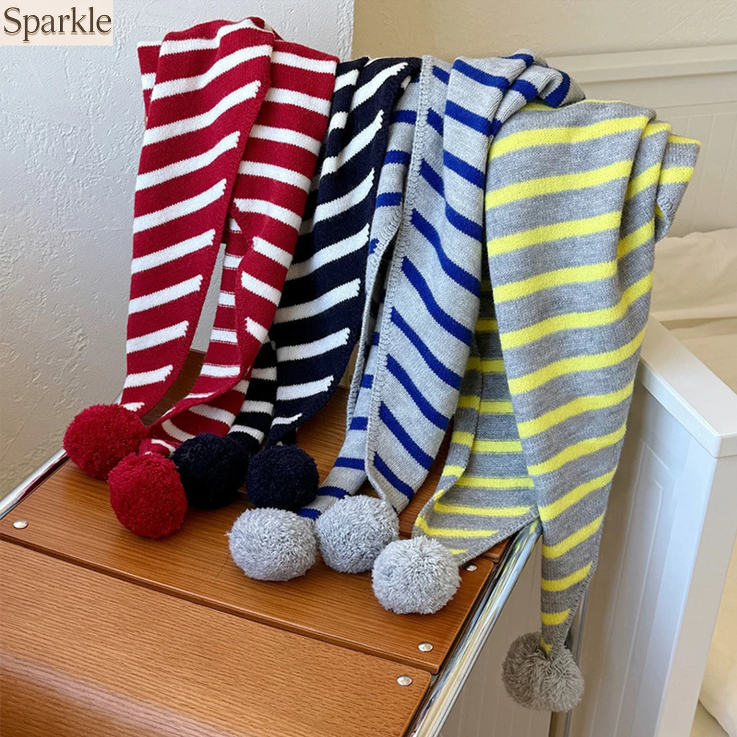 

Classic Plaid Triangular Knitted Shawl Thick Warm Korean Style Long Stripe Wool Scarf for Students