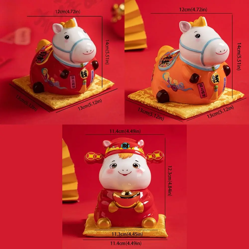 Ceramic Material Ceramic Horse Ornaments Zodiac Theme Figurine Style Piggy Bank Horse Design Piggy Bank Function Zodiac Figurine